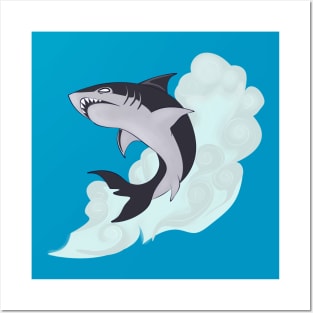 Shark with wave Posters and Art